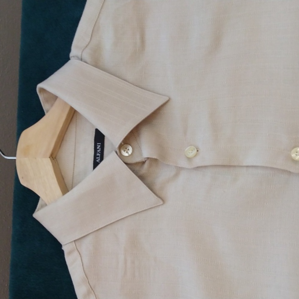 NWT Alfani Light Tan Shadow Stripe Linen/Rayon Summer Shirt (Medium)